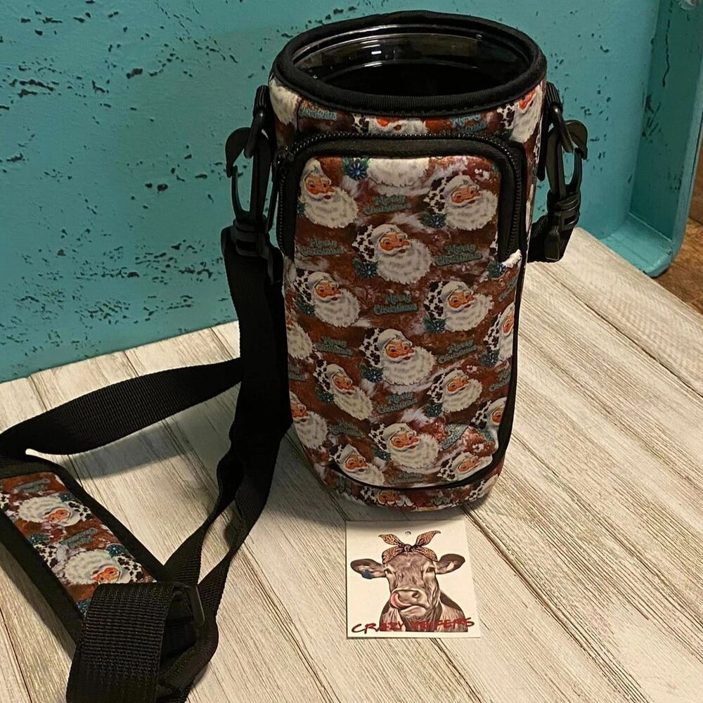 Neoprene Water Bottle Holder with Pouch and Strap Santa